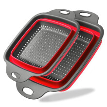 (Red, 2pcs(S+L)) Collapsible Strainer, 2 Counts/set Silicone Colander with Handle, Vegetable & Fruit Colander, Modern Portable Kitchen Food Strainers