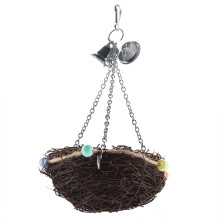 Bunter Rattankäfigspielzeug für Papageien mit Glöckchen 27 x 20 cm