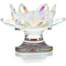 Colorful Crystal Lotus Flower Tealight Candle Holder - Rainbow Color Glass Candle Holder Candlestick