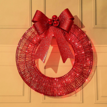 30CM Pre-Lit Outdoor Christmas Wreath with LED Lights, Bows DecorationRed30CM
