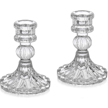 Crystal Glass Candle Holders Set Of 2, Decorative Candle Holder Clear Glass Taper Candle Holder