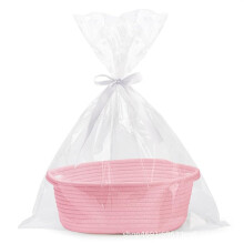 Gift Basket Hamper Kit Two-Piece Woven Baskets With Gift Bags Raffia, Empty Baby Hampers, 30x20x12 cm Pink And White