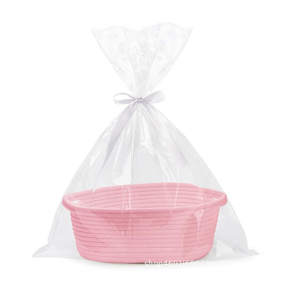 Gift Basket Hamper Kit Two-Piece Woven Baskets With Gift Bags Raffia, Empty Baby Hampers, 30X20x12 Cm And Pink/White