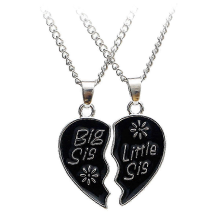 Puzzle Heart Pendant Necklace Little Big Sister Forever Necklaces Jewelry Graduation Gift (Black)