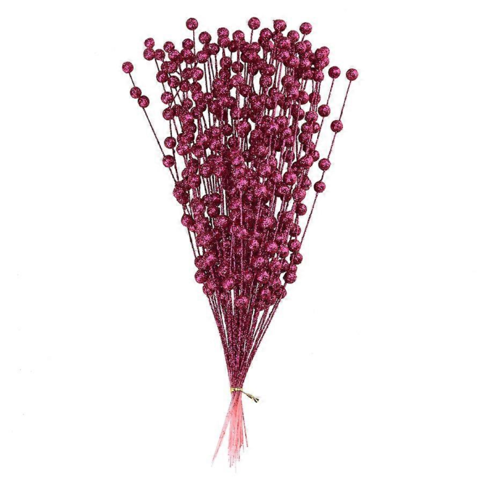50pcs Artificial Christmas Picks Fake Berries Stems Home DecorRose red35