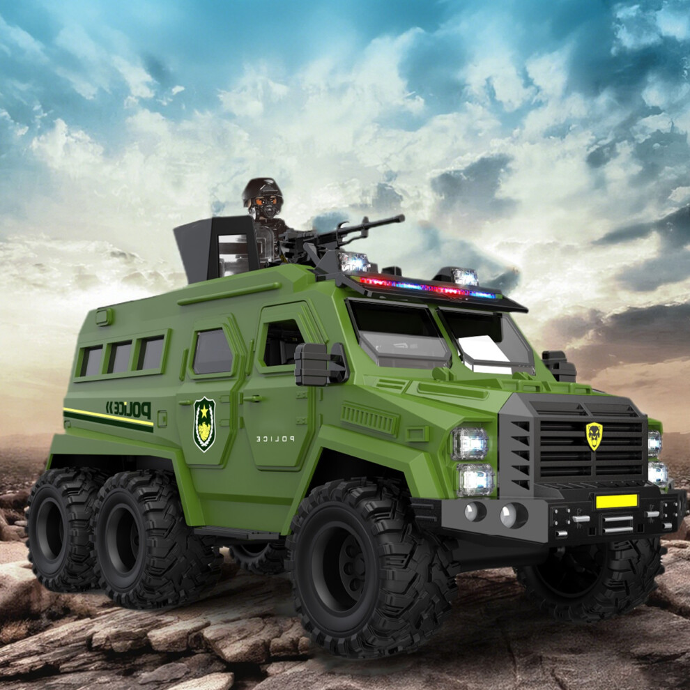 (Green) Large Six-Wheel Off-Road Swat Car Toy Car Inertias Sound And Light Polices Car Model Boy Gift Toy Car