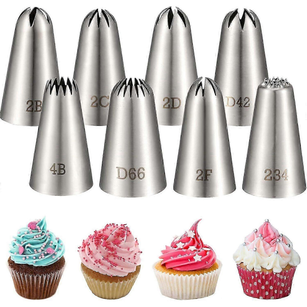 Set of 8 Large Seamless Stainless Steel Decorating Tips for Cupcakes, Cookies and Cake Decorating