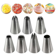 Set of 7 large stainless steel pastry nozzles for decorating cookies