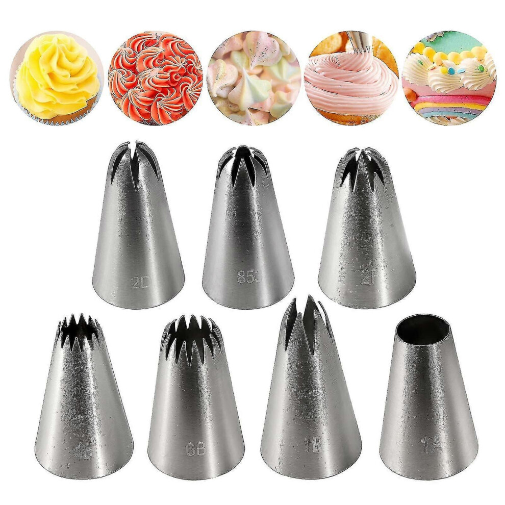 Set of 7 large stainless steel pastry nozzles for decorating cookies