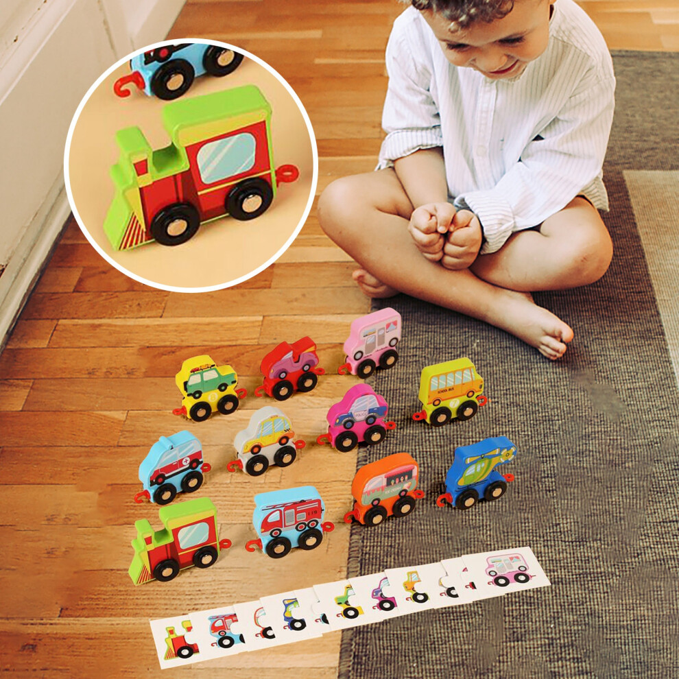 (A) Wooden Colorful Dinosaur Transportation Animals 11Pcs Train Toys Matching Sequencing Games Educational Learning Counting Set Building Blocks Kit-image-OPC-PKHJYTW-NEW