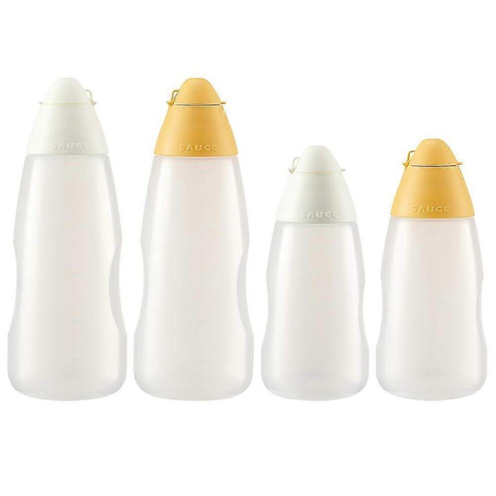 Set of 4 empty squeeze bottles for salad, ketchup, sauces, for kitchen
