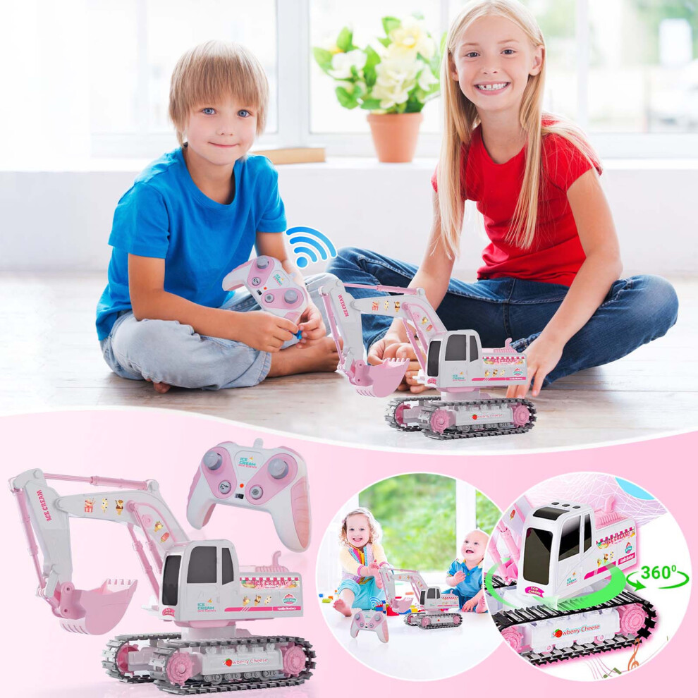 (A) Pinks Romantic Alloy Excavator Alloy Excavator Track Remote Control Car 2 Girl Heart Pinks Toys Excavator Romantic Toy-image-OPC-PKHK8JC-NEW