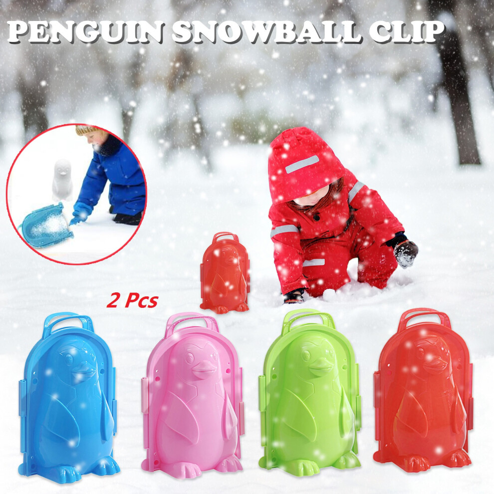 (Red) 2Pcs Cartoon-Penguin Snowball Maker Clip Tool Kids Toy for Winter Outdoor Sports-image-OPC-PKHK8R9-NEW
