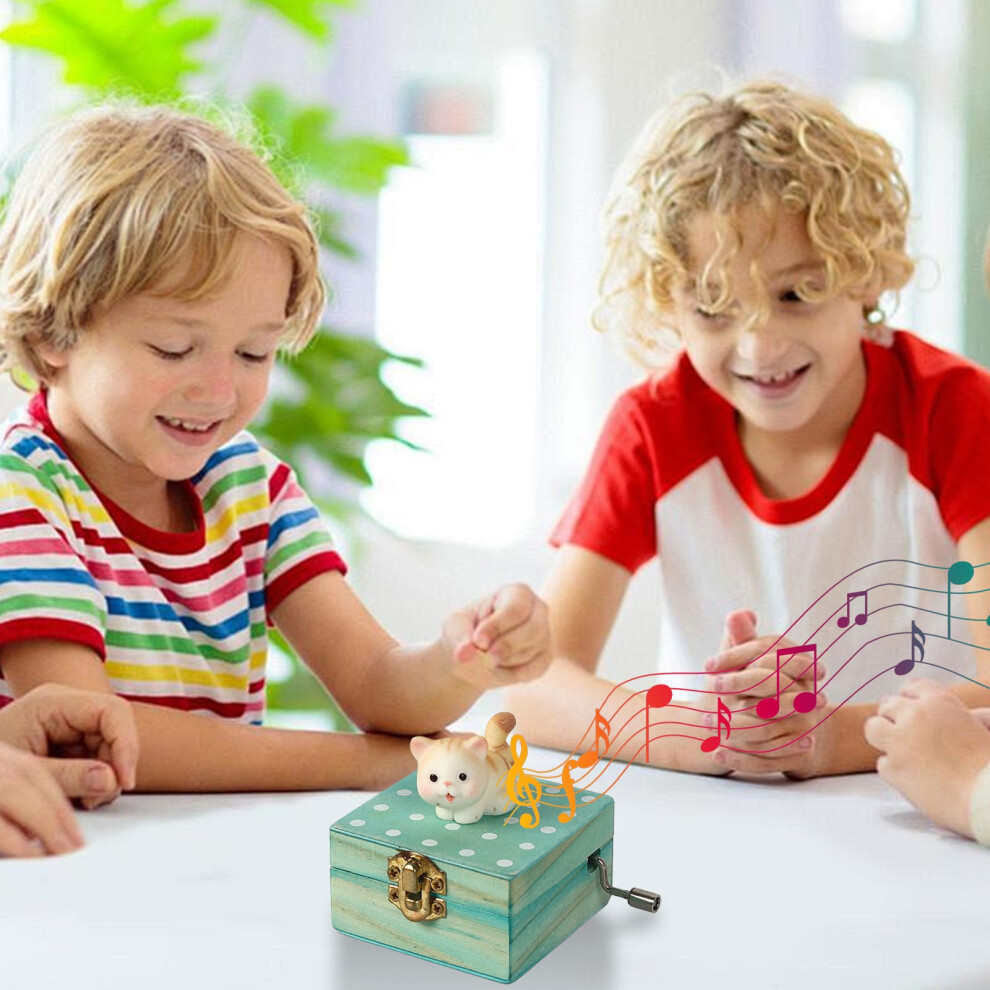 (Green) Mini Animals Block Music Box Wooden Rotating Music Box Children's Toy Accessories Boys And Girls' Holiday Birthday Gifts-image-OPC-PKHKF9M-NEW