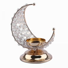 Creative Moon Shape Candle Holder Golden Crystal Candlestick Tabletop Decor