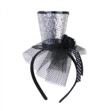 Veil Top Hat Fascinators Hair Hoop Opera Tea Hat for Girls Kids Vintage Pillbox Hat Tea Hat Fascinators HalloweenSilver bow and small