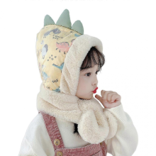 Windproof Scarf Dinosaur Hat Fashion Winter Warm Kid Warm Hat Windproof Neck Scarf Set One-Piece Cap and Scarf pinkYellow