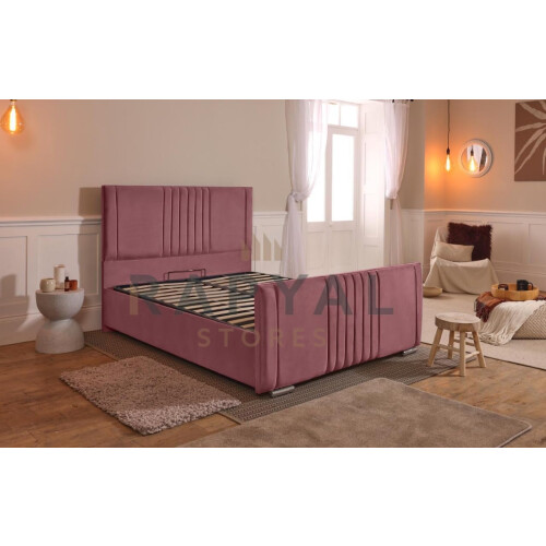 (Small Single, Pink) Cairo Velvet Bedframe with Optional Ottoman Storage - Premium Comfort