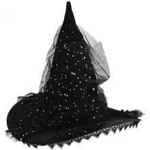 Halloween Witch Hat Delicate Sequins Unique Witch Hats for Masquerade Fashion Adults Cosplay Costume AccessorySilver mesh star and