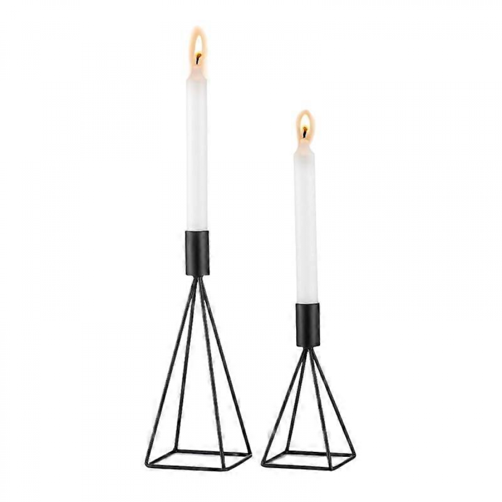 Metal Taper Candlestick Set of 2, Black Candlestick Holder for Taper Candles, Geometric Wire Modern Decorative Centerpiece Candle Candlestick Holders-image-OPC-PKHKQJH-NEW