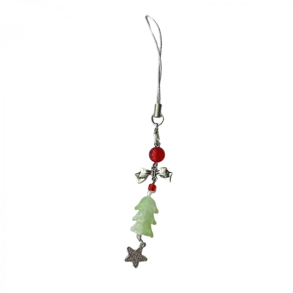 Christmas Tree Pendant Cellphone Strap Colorful Beaded Keychain Handmade Acrylic Keyring For Parties And Daily Wear Whitegreen 7632237759685