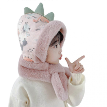 Windproof Scarf Dinosaur Hat Fashion Winter Warm Kid Warm Hat Windproof Neck Scarf Set One-Piece Cap and Scarfpink