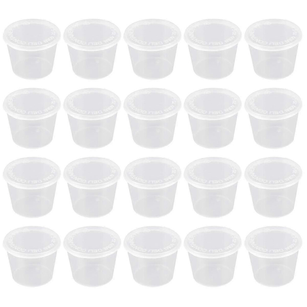 Pack of 50 40ml Clear Plastic Disposable Cups with Lids for Jellies, Yogurts, Mousses, Sauces