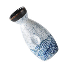 Japanese Style Ceramic Sake Pot with Wave Pattern 300ml Heat-Resistant Porcelain Tea Pot Hand-Painted Japanese Sake Serving Jug
