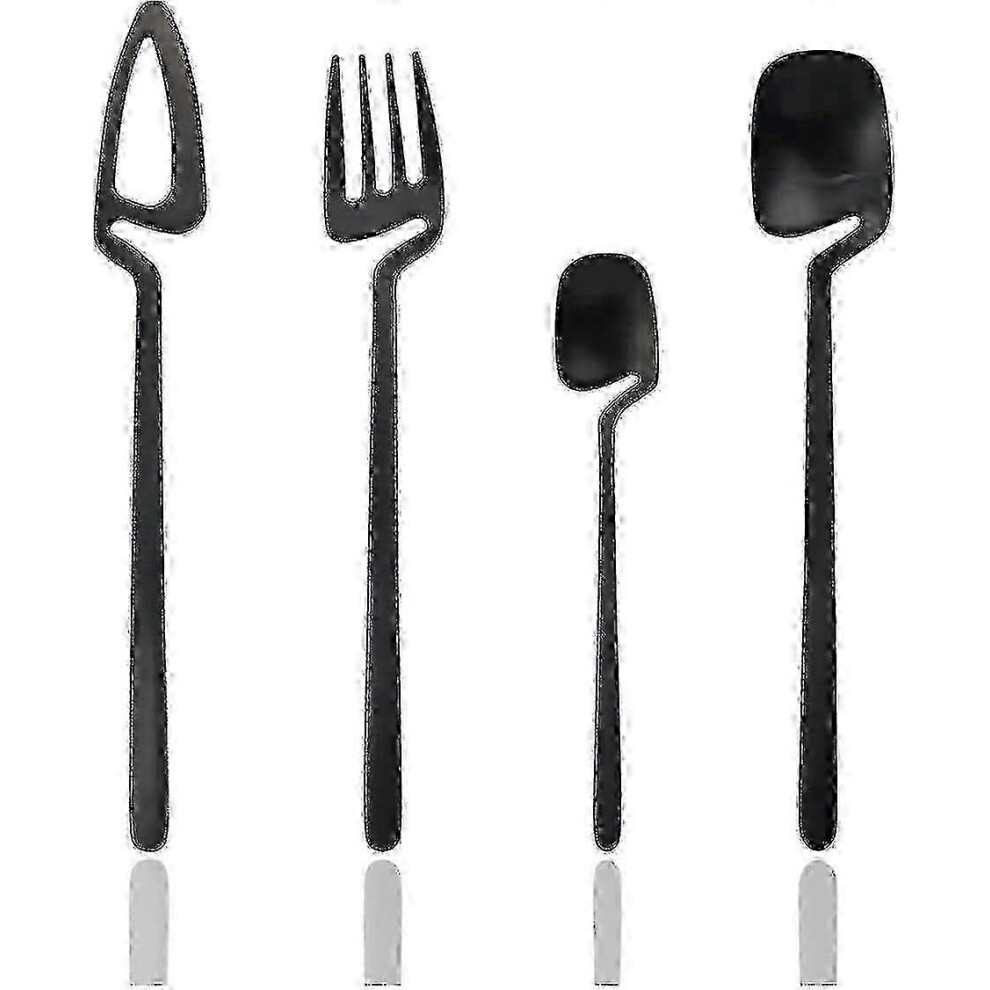 Satin Cutlery Set - Knives, Forks, Spoons - Dishwasher Safe (Matte ) Black