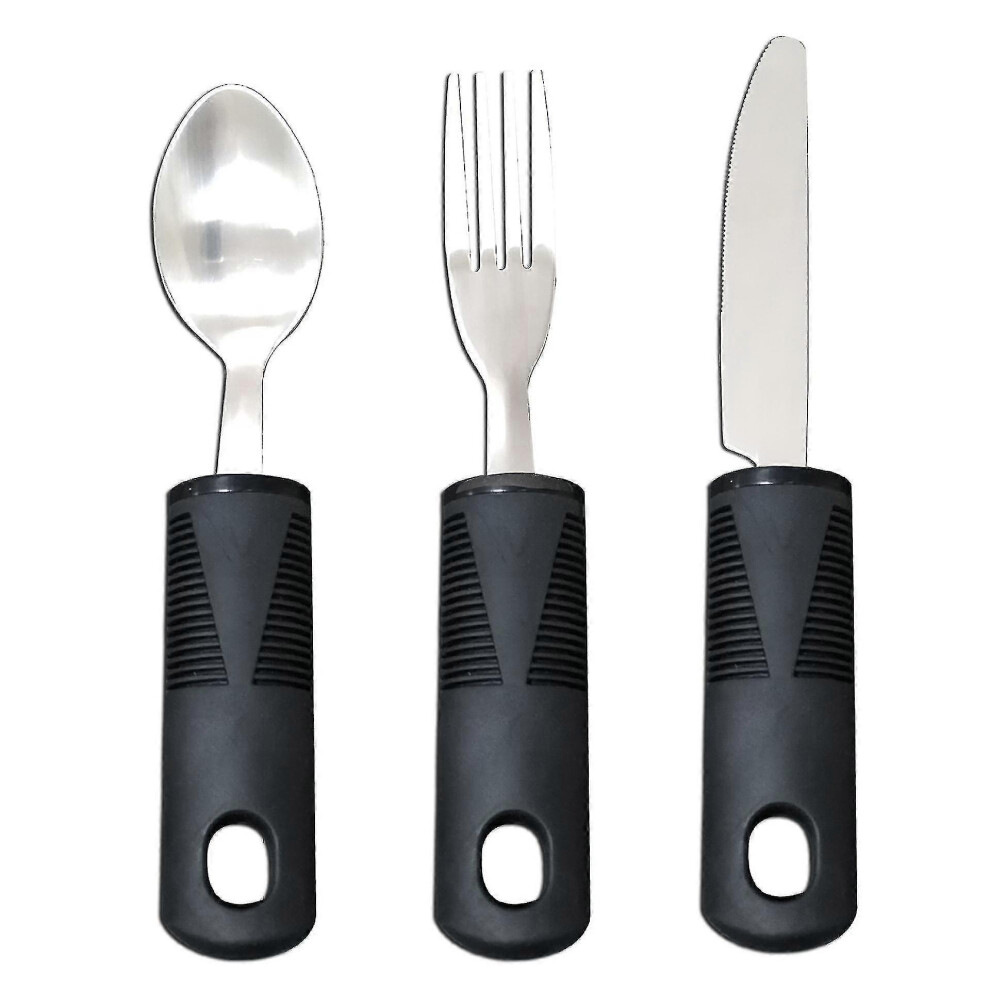 Arthritis and Parkinson's Cutlery Set: Heavy Duty Stainless Steel Serrated Spoon, Fork, and Knife (Standard)