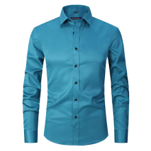 (M)Men's Long Sleeve Solid Color Stretch Shirt Fashion CasualShirt