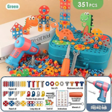 Kids Electric Drill Screw Nut Puzzles Toys Pretend Play Tool Disassembly Assembly Drill 3D Puzzle Toys For Boy Children Giftsgreen 351pcs