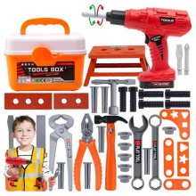 Reversible Toy Drill for Kids Interactive Learning Pretend Play Set for Boys with Electric Chainsaw Screwdriver for Simulation1 Set