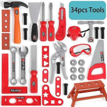 Children's Toolbox Engineer Simulation Repair Tools Pretend Toy Electric Drill Screwdriver Repair Kit Play Toy Set for Kids Gift34pcs