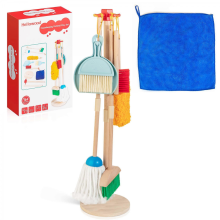 8 pcs Cleaning Set Housekeeping Play Gift for Toddlers Age 3-6 Solid Beech Wood