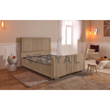 (King, Beige) Cairo Velvet Bedframe with Optional Ottoman Storage - Premium Comfort