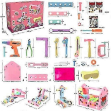 Girl Toy Tool Set Pretend Play Construction Tool Accessories Tool Toys With Hat Tool Box Tape Measure Toy Electric Drill Hammer