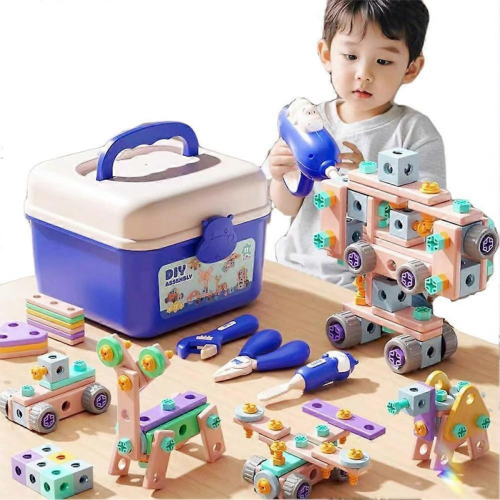 146Pcs Creative Engineering Building Toys And Portable Toolbox Kids Tool SetBlue