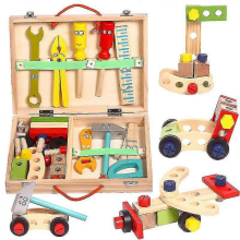 Kids Tool Set, Pretend Play Wooden Tool Toys With Toolbox, Educational DIY Toys For Children Age 3 And Up (34 Pieces)