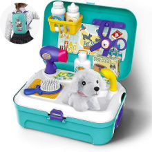 Dog Grooming Kit with Backpack Play Set for Pet Care and Veterinary Role Play