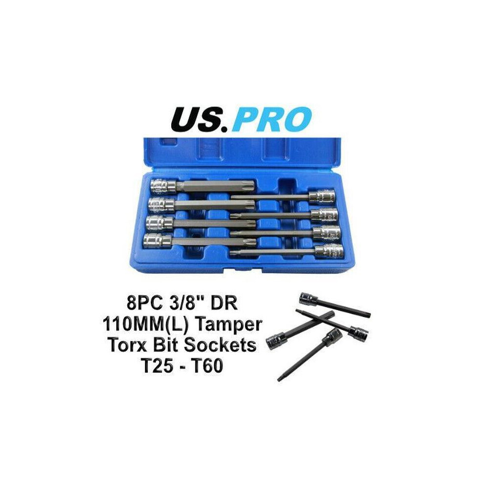 (Default) Us Pro 8Pc 3/8''Dr Star Bit Socket Set, Long Torx Tamper, Security Set T25 - T60 1373 5021832441613