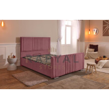 (King, Pink) Cairo Velvet Bedframe with Optional Ottoman Storage - Premium Comfort