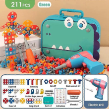 Kids Electric Drill Screw Nut Puzzles Toys Pretend Play Tool Disassembly Assembly Drill 3D Puzzle Toys For Boy Children Giftsgreen 211pcs