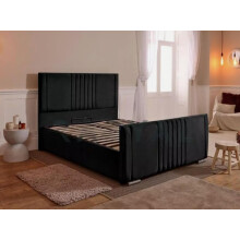 (King, With Ottoman, Black) Cairo Velvet Bedframe with Optional Ottoman Storage - Premium Comfort