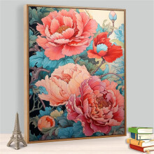 Paint by Numbers for Adults: Peony Oil Painting Kit On Canvas With Brushes And Acrylic Pigment, 22x28 Inch (55x70cm)