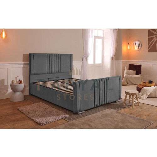 (Single, Grey) Cairo Velvet Bedframe with Optional Ottoman Storage - Premium Comfort
