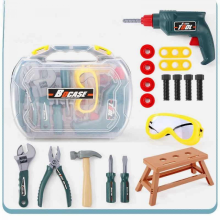 Little Engineer Portable Repair Box Toy Set Simulation Wrench Chainsaw Children's Repair Tool Toys 19-piece SetA