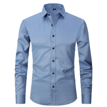 (2XL)Men's Long Sleeve Solid Color Stretch Shirt Fashion CasualShirt
