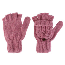 Warme Damen Halbfinger-Handschuhe Aus Wolle Mit Fäustling Pink