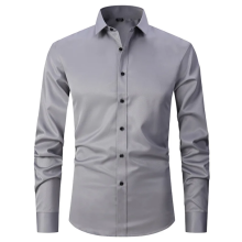 (2XL)Men's Long Sleeve Solid Color Stretch Shirt Fashion CasualShirt